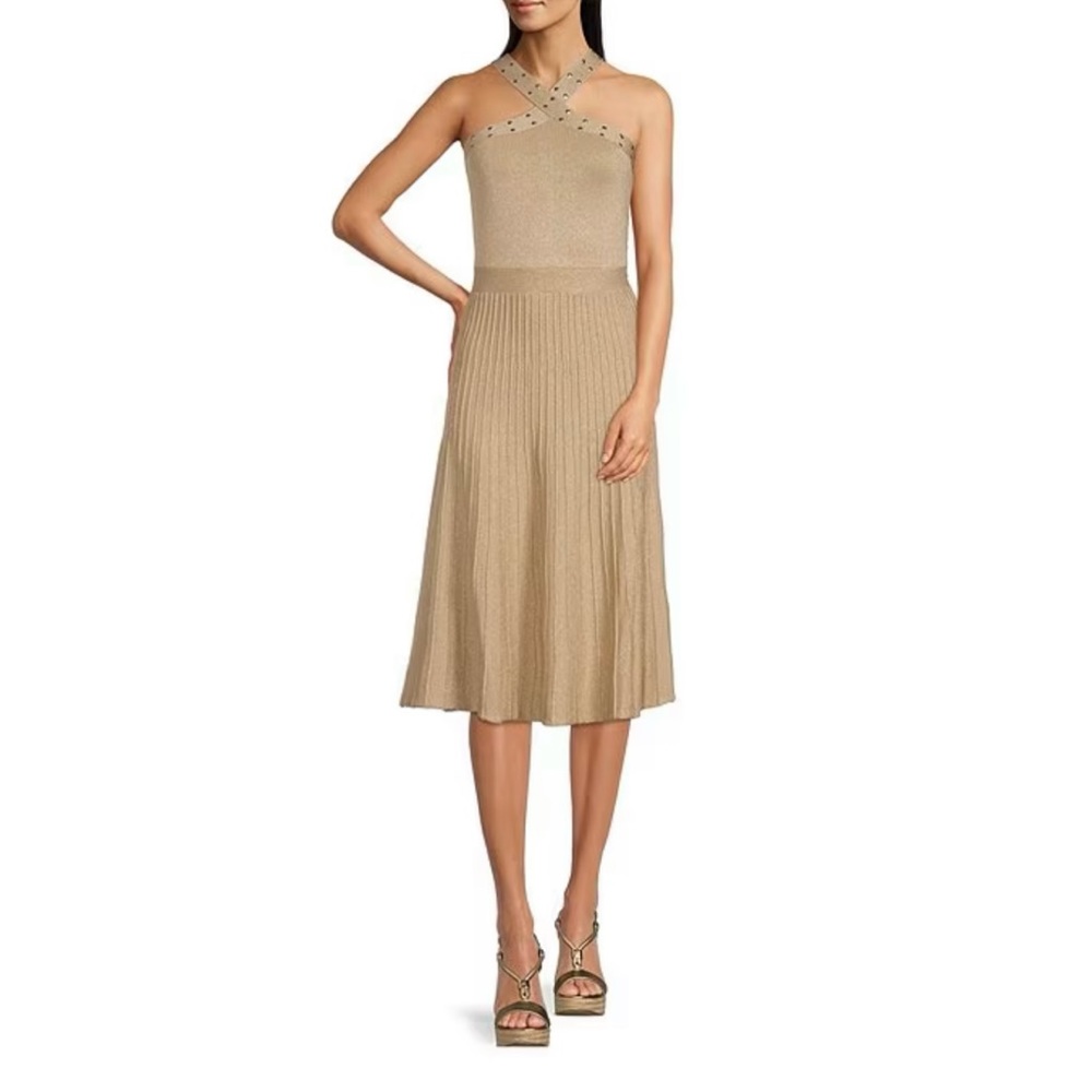 MICHAEL Michael Kors Studded Criss Cross Halter Neck A-Line Dress - Sz. XL